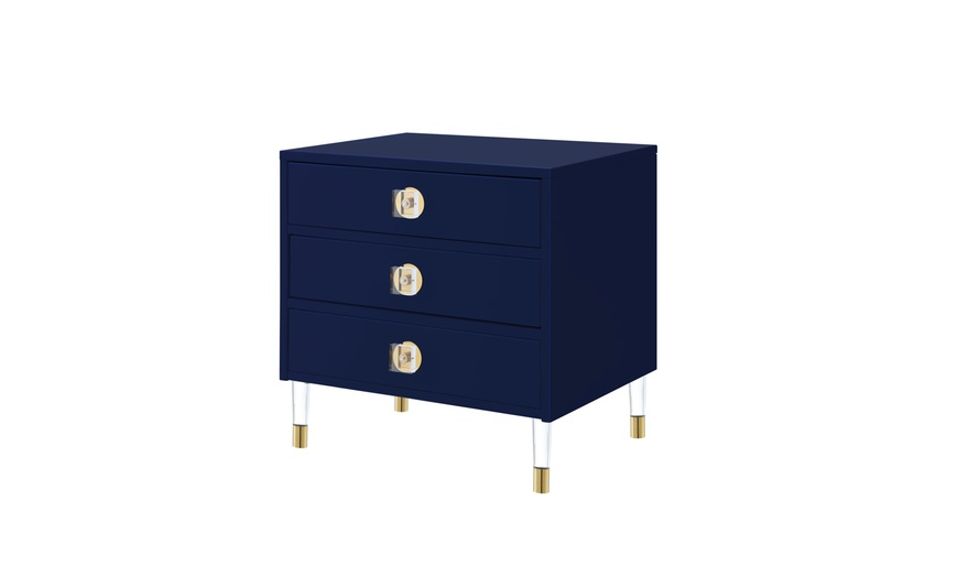 Nicole Miller Jesse 3 Drawer High Gloss Finish Acrylic Knob And Leg ... in Nicole Miller Anatolio Nightstand High Gloss Acrylic Knob And Legs