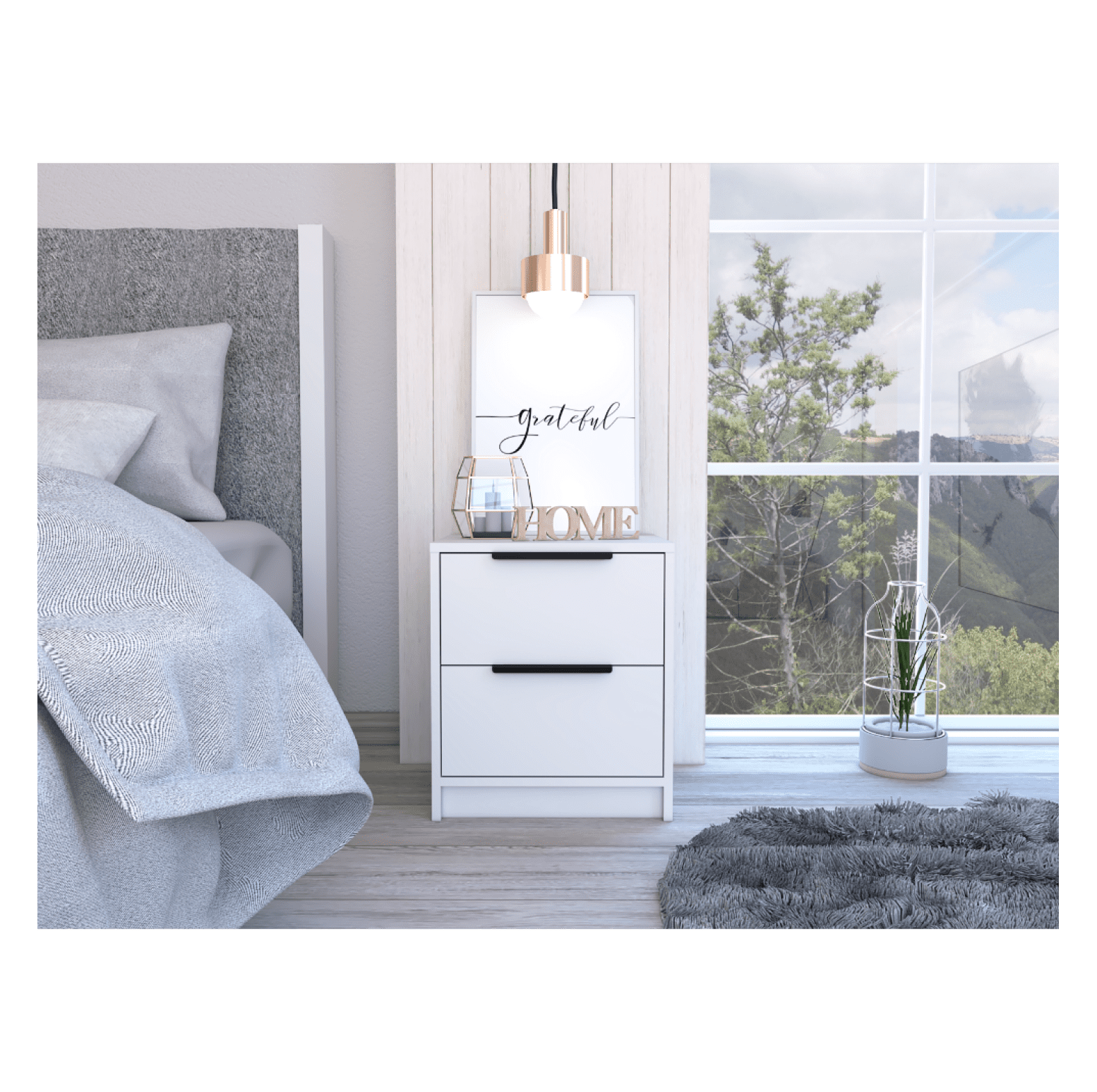 Nightstand With 2 Drawers, 19"H White Bedside Table - Modern Bedroom ... with regard to Modern White 2 Drawer Nightstand - Stylish Bedroom Nightstand
