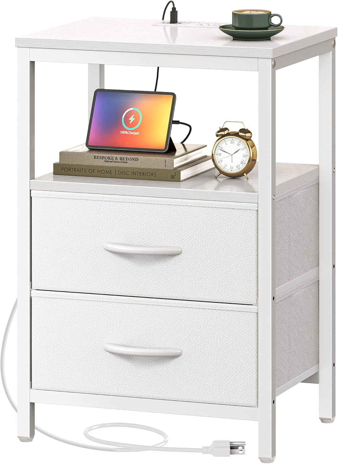 Nightstand With Charging Dock, Side Table With Fabric Drawers, Coffee ... throughout How Caster Legs Transform Functionality in Bedroom Furniture Design