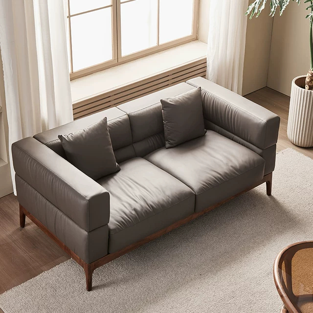 North American Black Walnut Leather Sofa Sofa Solid Three People ... regarding North American Black Walnut Solid Wood Light Luxury Leather Sofa, Leather Dark Green Small 3-Seater Sofa 80.5X35X36"
