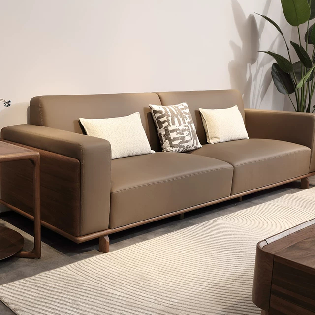 North American Black Walnut Sofa Combination Large And Small Units All ... inside North American Black Walnut Solid Wood Light Luxury Leather Sofa, Leather Dark Green Small 3-Seater Sofa 80.5X35X36"