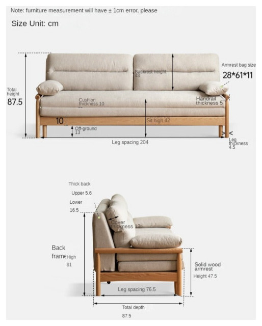 North American Oak Solid Wood Sofa Bed Sleepers Sofa - Midcentury ... inside North American Oak Solid Wood Modern Sofa, 3-Seats 104X36X33" Genuine Leather - Twos Are Optional