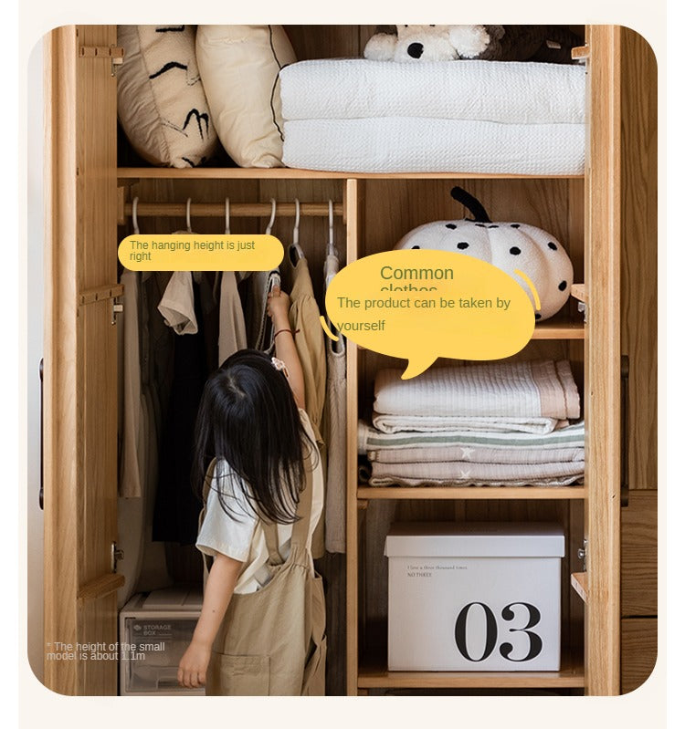 Oak Solid Wood Kids Wardrobe for Exploring Timeless Appeal of Natural Wood Finish Furniture