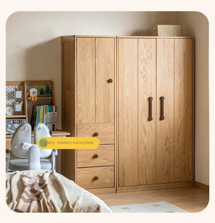 Oak Solid Wood Kids Wardrobe intended for Oak Solid Wood Kids Wardrobe, Natural Wood Color / Double Door 53.1" Wardrobe