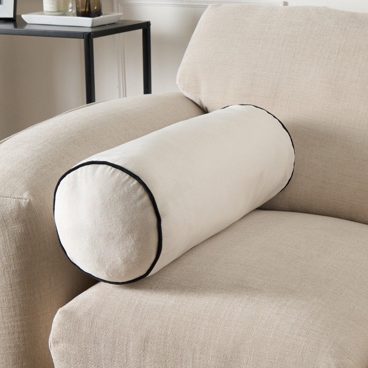 Ohs Matte Velvet Bolster Cushion - Cream/Black in Maximizing Comfort and Space with Multi-Piece Sofa Configurations