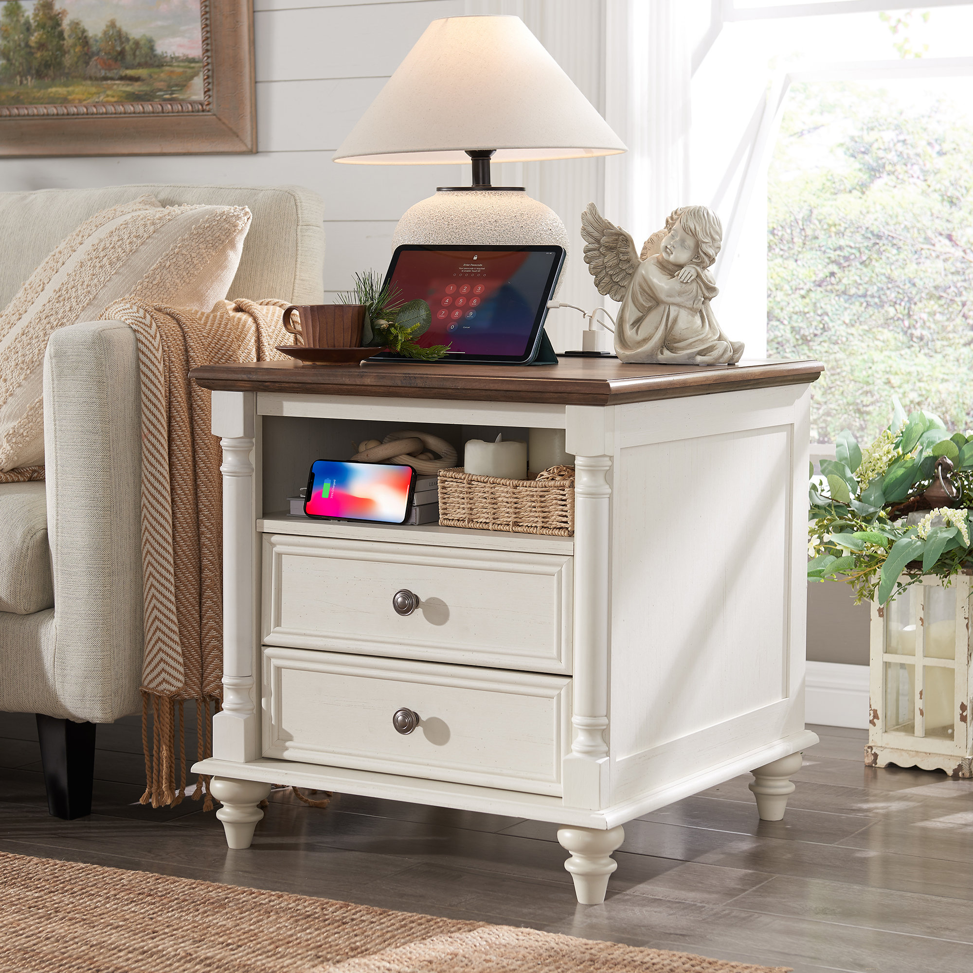 Okd Rushville Farmhouse 2 - Drawers Nightstand With Charging Station ... with regard to How Square Pull Handles Enhance the Aesthetic of Modern Traditional Furniture