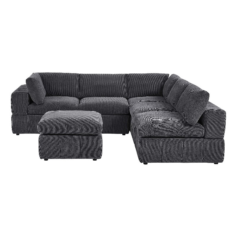 Partner Furniture Corduroy Fabric Modular Sectional With Ottoman In ... with Partner Furniture Corduroy Fabric 138" Reversible Modular Sectional In Dark Gray