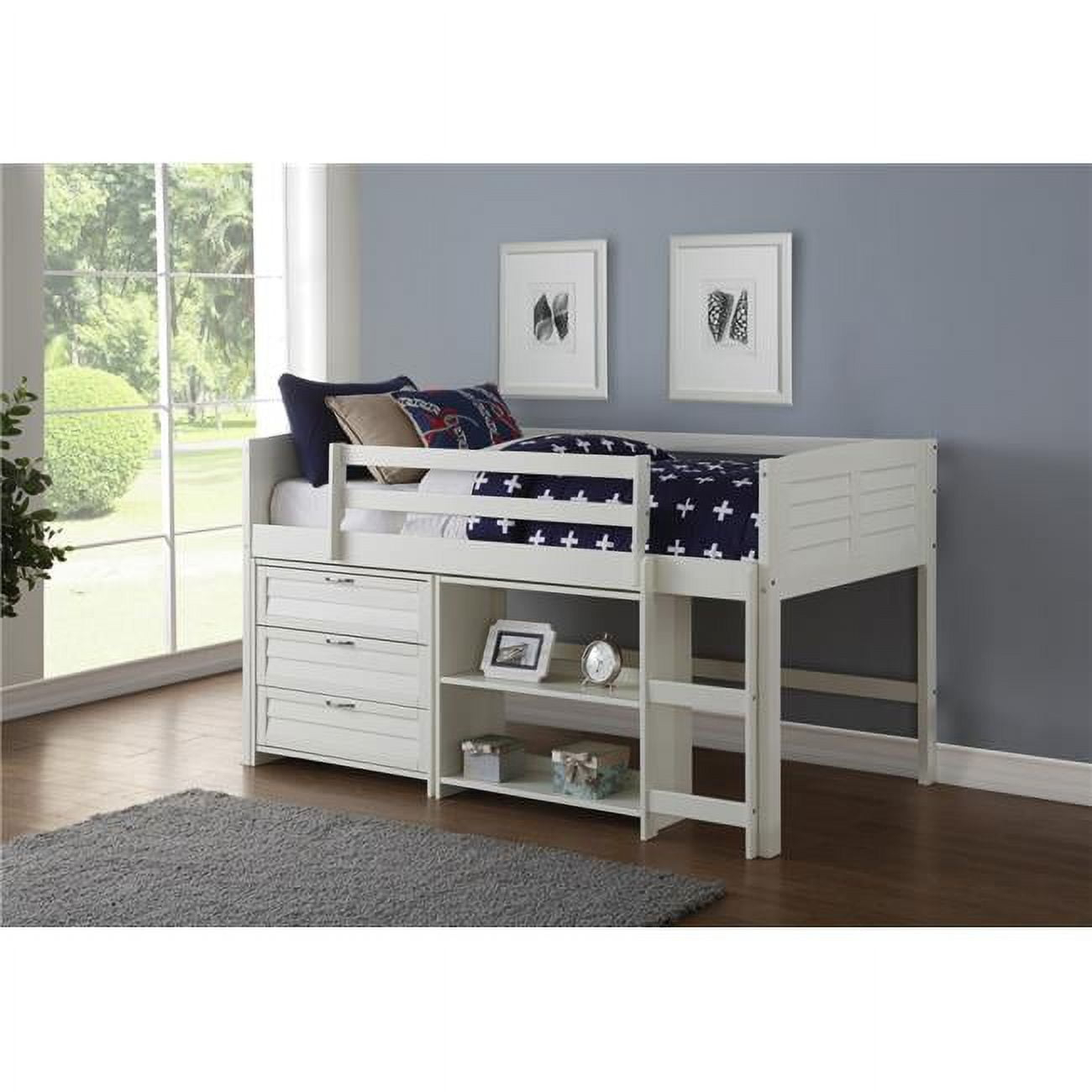 Pd-795Aw-Modular-C3 Twin Louver Low Loft In White With 3 Drawer Chest ... with Twin Louver Low Loft Group C - White
