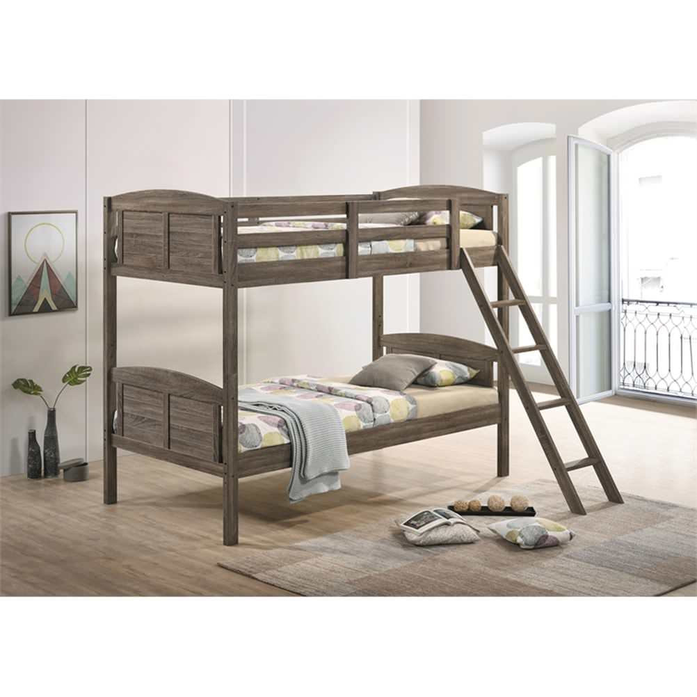 Pemberly Row 80" X 41" Twin Over Twin Wood Bunk Bed In Brown Finish ... for Creating safe sleeping arrangements with twin over twin wooden bed frames