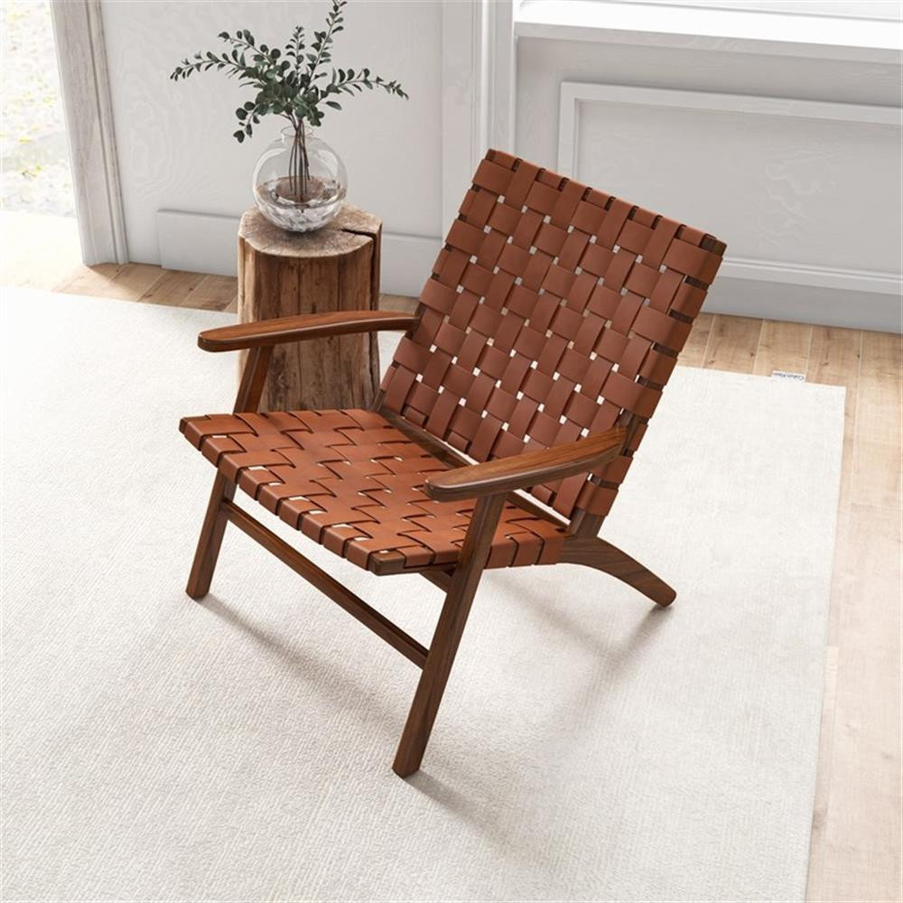 Pemberly Row Mid-Century Leather Tight Back Lounge Chair In Cognac Tan ... for Pemberly Row Mid-Century Leather Cushion-Back Left-Facing Sectional In Tan