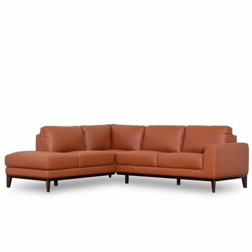 Pemberly Row Mid Century Modern Orange Leather Sectional Sofa Left ... regarding Pemberly Row Mid-Century Leather Cushion-Back Left-Facing Sectional In Tan