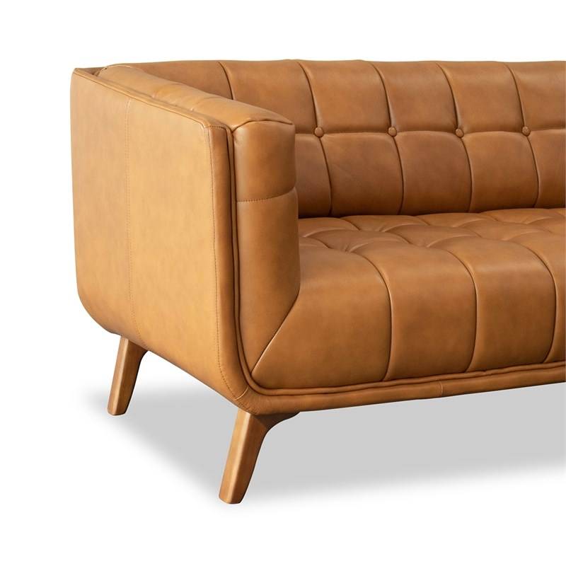 Pemberly Row Mid-Century Tufted Back Genuine Leather Sofa In Tan ... with regard to Interior Design Trends Influenced by Pemberly Row's Mid-Century Leather Sectional