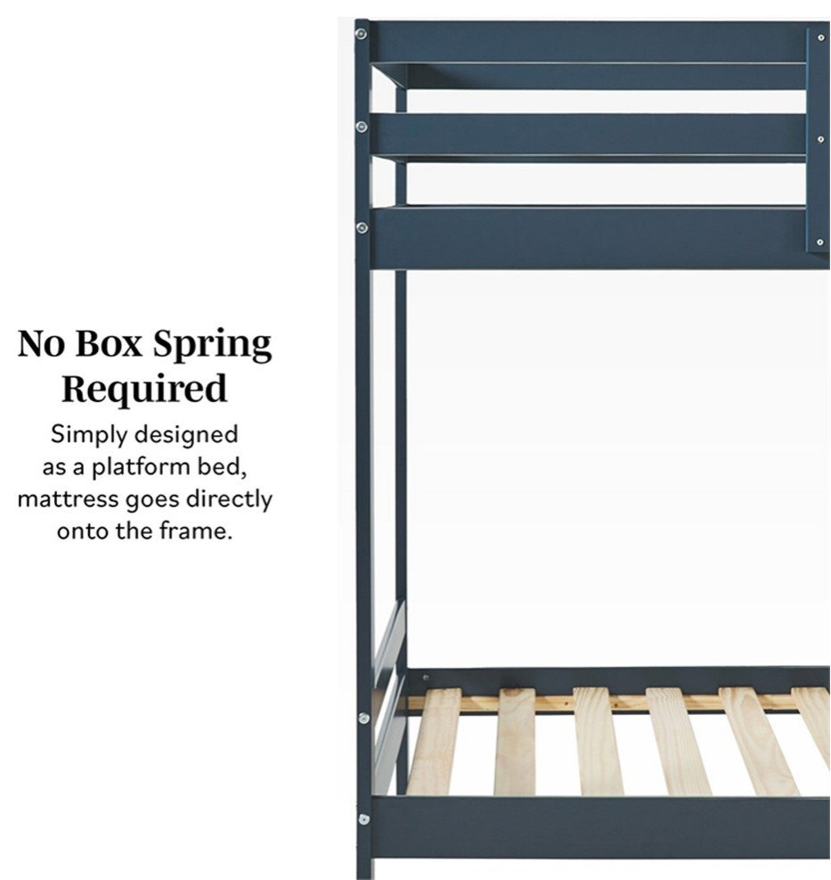 Pemberly Row Modern Solid Wood Twin Over Twin Simple Bunk Bed In ... with Pemberly Row Modern Solid Wood Twin Over Twin Simple Bunk Bed In Midnight Navy