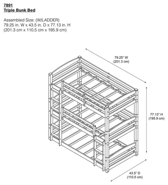 Pemberly Row Transitional Wood Twin Over Twin Triple Bunk Bed In Mocha ... inside Pemberly Row 80" X 41" Twin Over Twin Wood Bunk Bed In Brown Finish