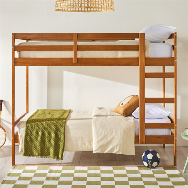 Pemberly Row Twin Over Twin Simple Solid Wood Bunk Bed - Caramel ... intended for Understanding the Design Philosophy Behind Pemberly Row's Caramel Bunk Bed