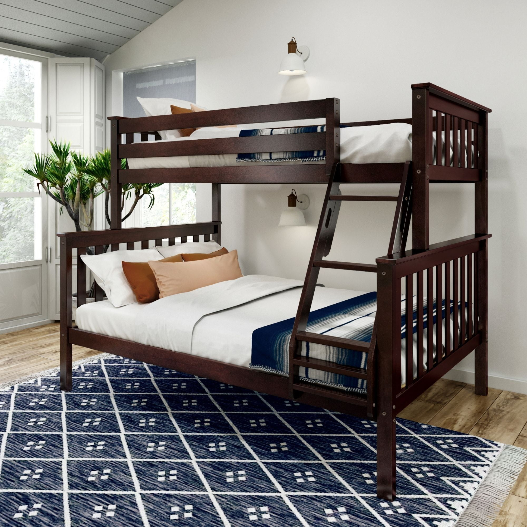 Plank+Beam Twin Over Full Size Wooden Frame Bunk Bed, Solid Wood, No ... regarding Pemberly Row Sturdy Wood Twin Over Full Size Bunk Bed In Espresso