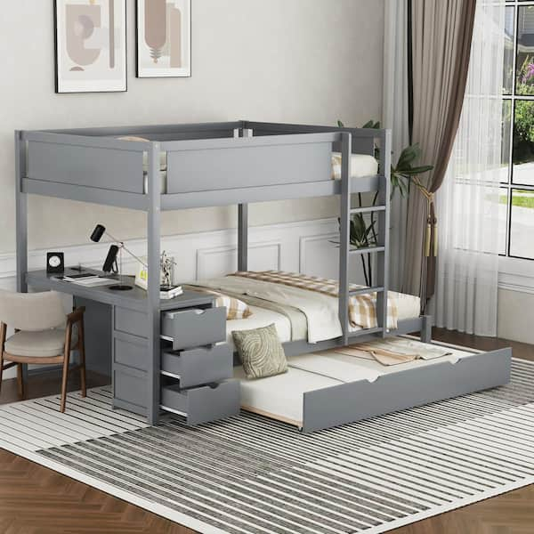 Polibi Full-Over-Full Bunk Bed With Twin Size Trundle, Storage And Desk ... in Exploring Safety Features in Modern Bunk Bed Designs for Families