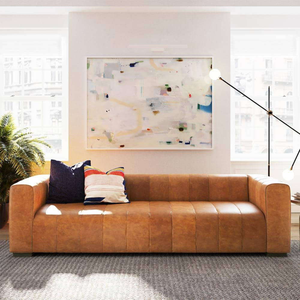 Poly And Bark Canale Collection 99 In. Width Square Arm Style Leather ... throughout How Poly and Bark Capa Sofa Transforms Living Spaces with Timeless Elegance