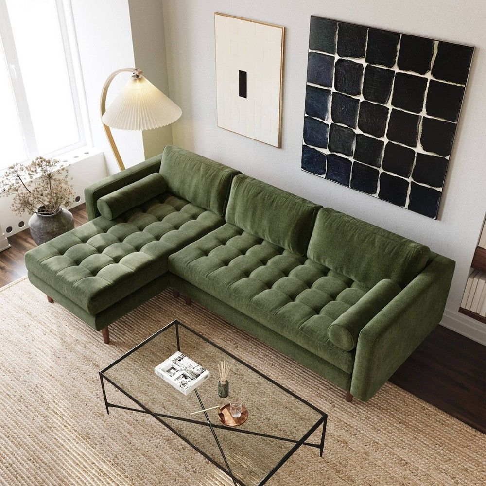 Poly & Bark Napa Fabric Left Sectional Sofa Distressed Green Velvet ... with Understanding the Artisan Craftsmanship Behind Poly and Bark Nimes Sofa