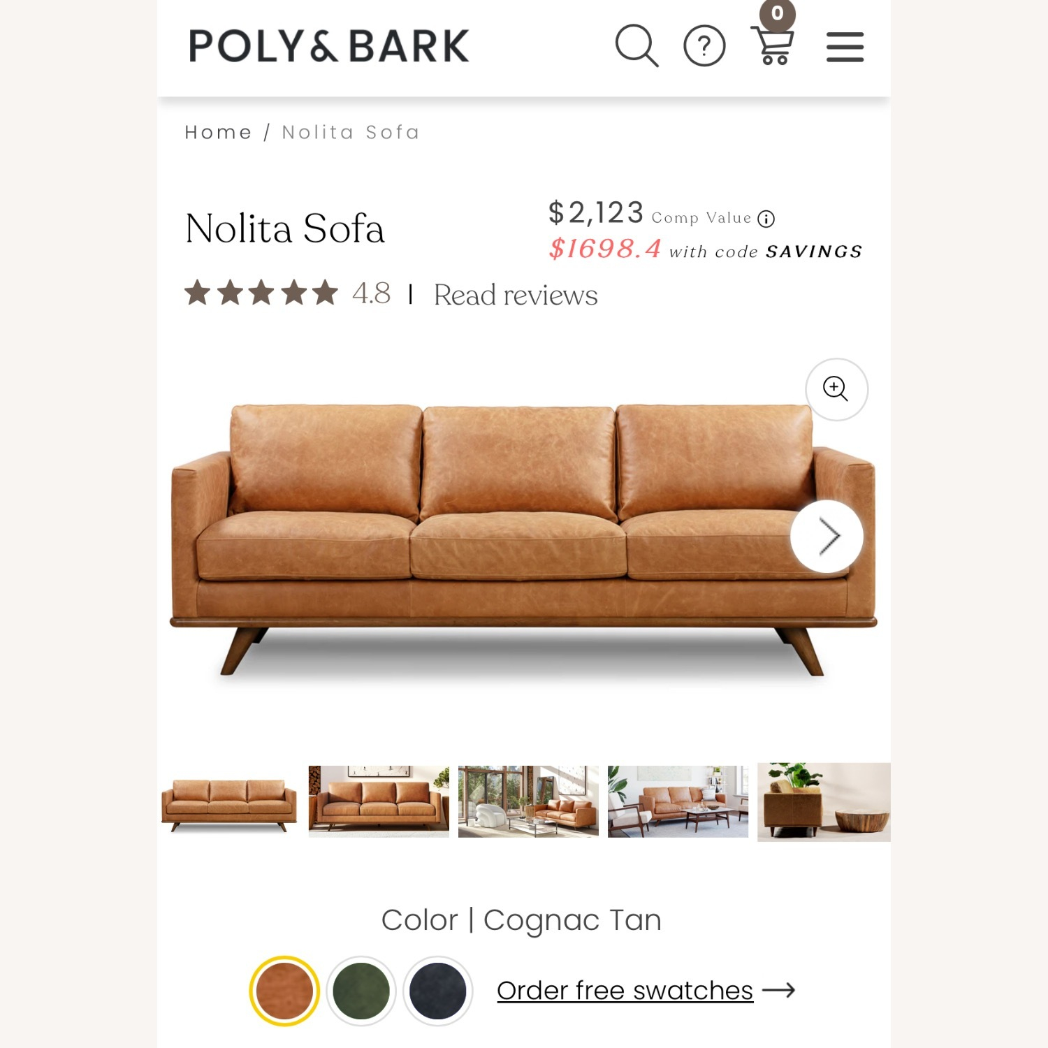 Poly & Bark Nolita Sofa Cognac Tan Leather - Aptdeco in Poly And Bark Nolita Sofa, Cognac Tan