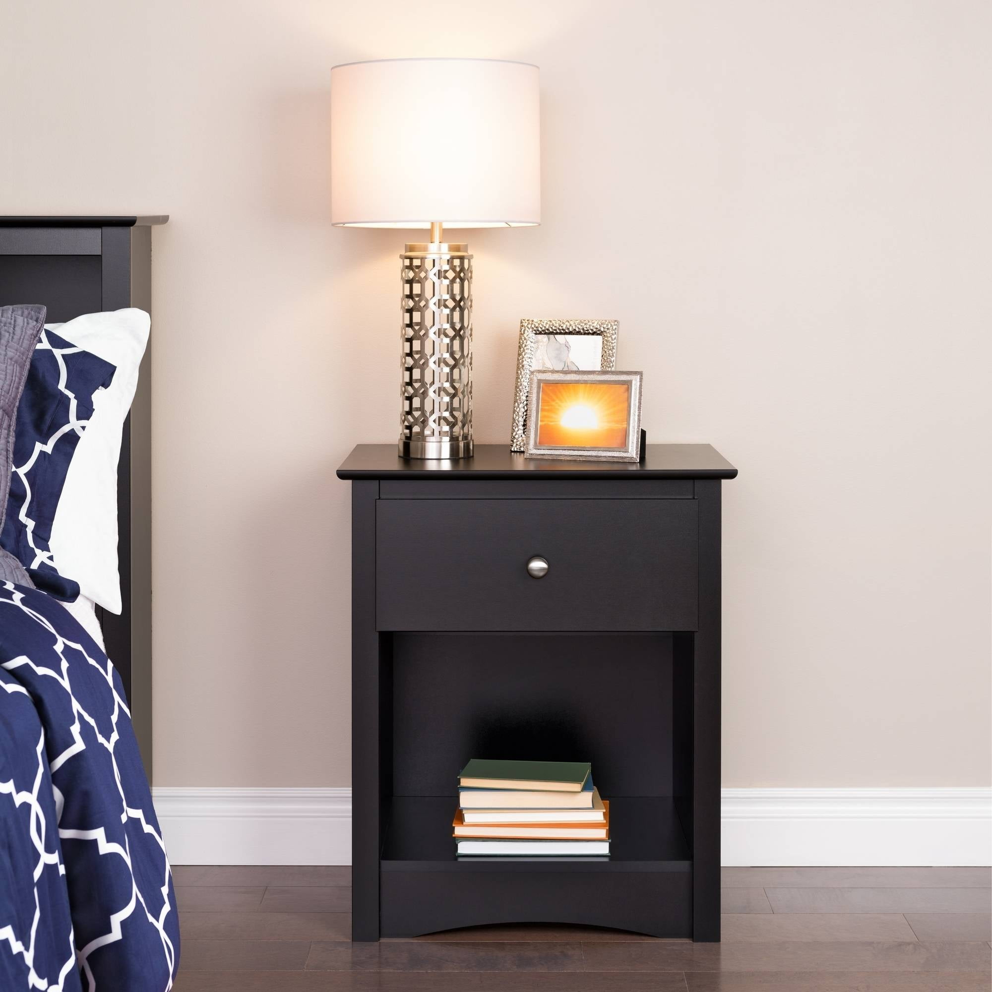 Prepac Sonoma Traditional Tall Bedroom Nightstand With Open Shelf, 1 ... inside How to choose the perfect bedroom storage solution with hyacinth design elements