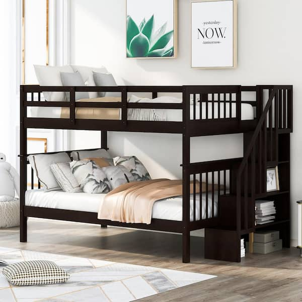 Qualler Espresso Stairway Full-Over-Full Size Bunk Bed With Storage And ... with How to Choose the Right Bunk Bed for Family Sleeping Arrangements