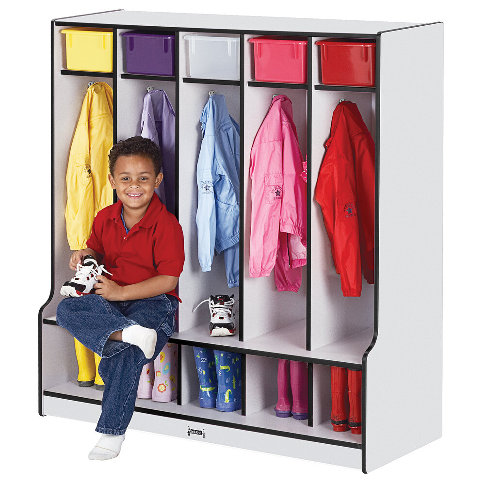 Rainbow Accents 0468Jcww180 48" X 17 1/2" X 50 1/2" 5-Section Black ... in Rainbow Accents Toddler 5 Section Coat Locker With Step - With Trays - Red