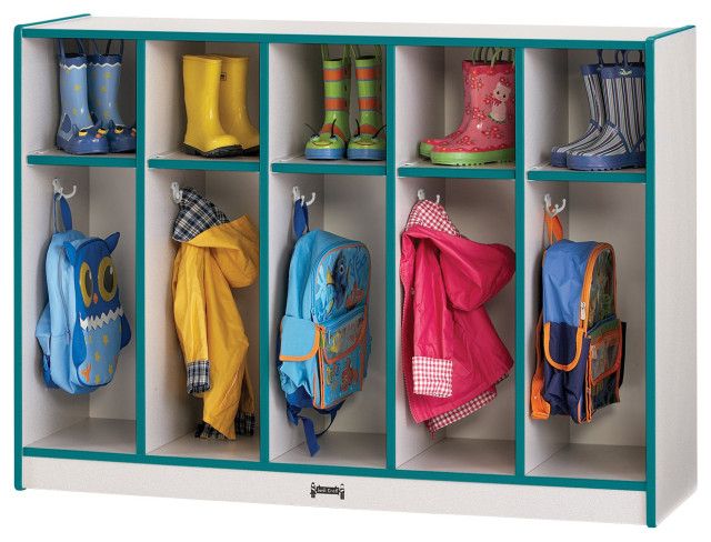 Rainbow Accents Toddler 5 Section Coat Locker - Teal - Contemporary ... inside Rainbow Accents Toddler 5 Section Coat Locker With Step - With Trays - Green