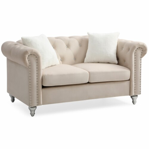 Raisa 60 In. Beige Velvet 2-Seater Sofa With 2-Throw Pillow, 1 - Kroger throughout Raisa 83 In. Velvet 3-Seater Sofa With 2-Throw Pillow, Beige