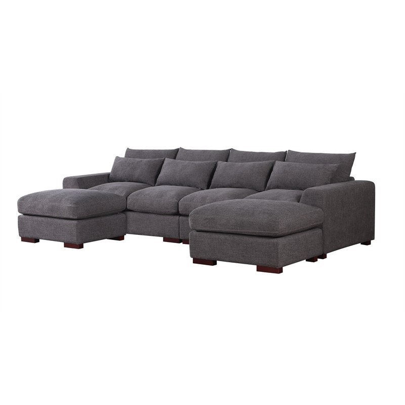 Reversible Modular Sectional Fabric Sofa With Two Ottoman-Dark Gray ... regarding How corduroy fabric transforms living room aesthetics