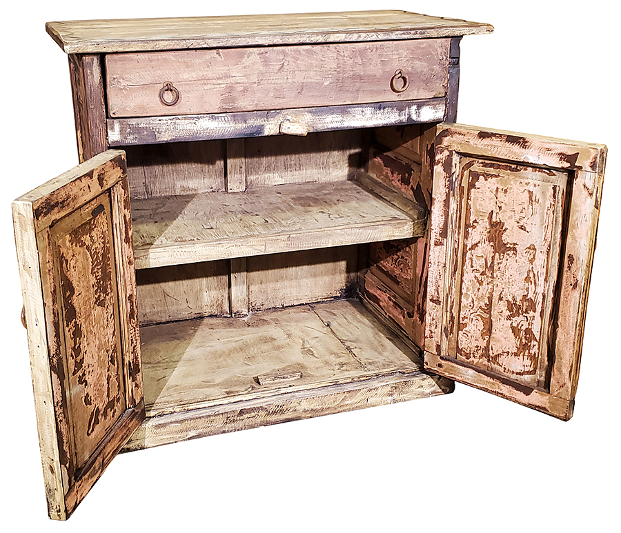 Rustic Old Wood Cabinet 2 Doors - 1 Drawer pertaining to How brass hardware enhances traditional nightstand design