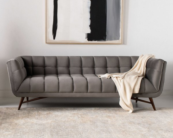 Safavieh Couture Onyx Mid-Century Tufted Sofa Dark Grey, #N/A ... for How Traditional Techniques Shape Modern Living Room Spaces