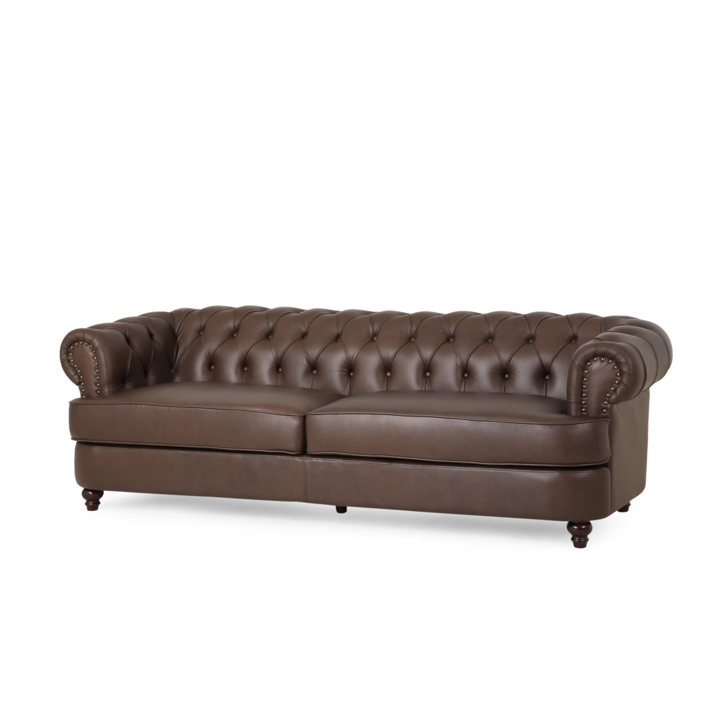 Saley Contemporary Leather Tufted 3 Seater Sofa With Nailhead Trim ... throughout Burkehaven Contemporary Faux Leather 3 Seater Sofa With Nailhead Trim, Dark Brown