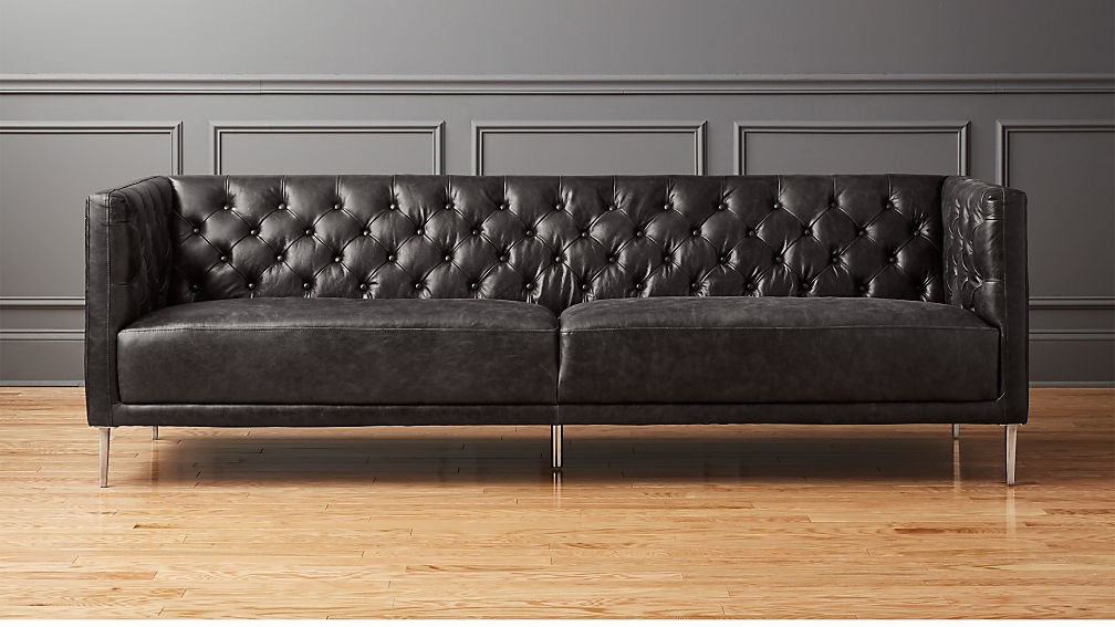 Savile Black Leather Tufted Sofa | Cb2 for The Evolution of Modern Furniture Design Trends