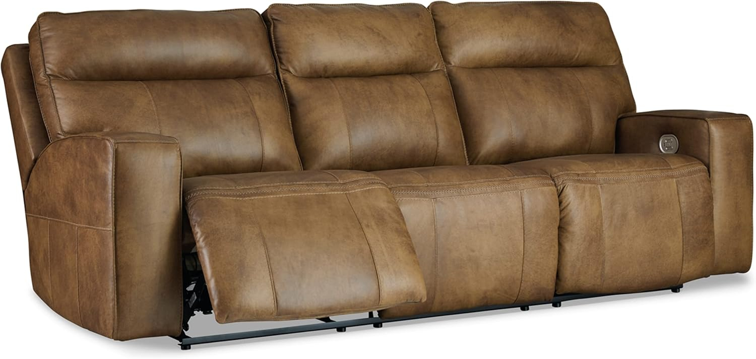 Signature Design By Ashley Game Plan Contemporary Tufted Leather Power ... inside Signature Design By Ashley Wurstrow Leather Power Reclining Sofa In Umber