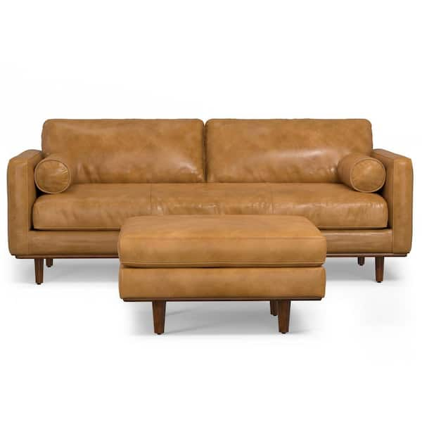 Simpli Home Morrison 89 Inch In. Straight Arm Genuine Leather Rectangle ... pertaining to How the Morrison Sofa Sienna Creates Comfortable Living Spaces