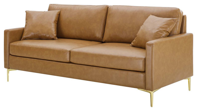 Sofa, Faux Vegan Leather, Tan, Modern, Living Lounge Hotel Lobby ... regarding Juliana Vegan Leather Sofa, Tan