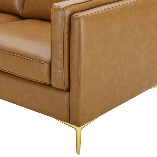 Sofa, Faux Vegan Leather, Tan, Modern, Living Lounge Hotel Lobby ... with Kaiya Vegan Leather Sofa, Tan