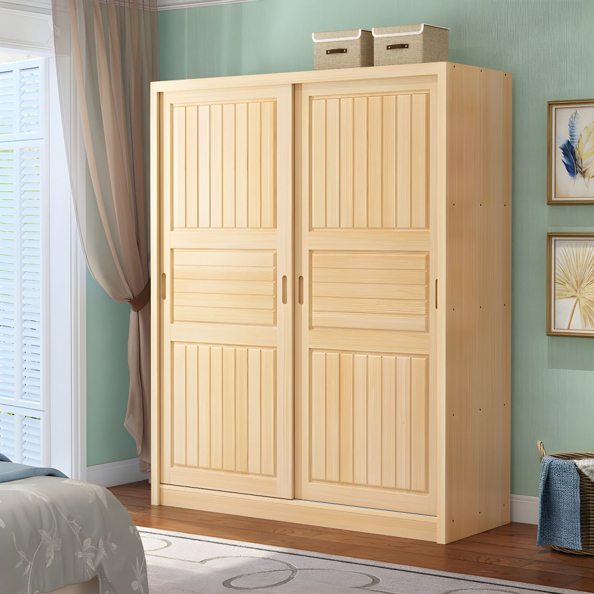 Solid Wood Kid's Wardrobe Shelved Wardrobe Closet With Sliding Barn ... pertaining to How to choose the right wardrobe size for small bedroom spaces