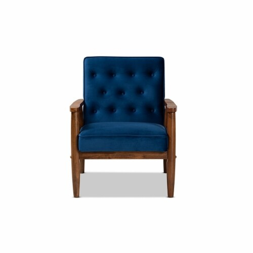 Sorrento Mid-Century Modern Navy Blue Velvet Fabric Upholstered Walnut ... in Sorrento Navy Blue Velvet Fabric Walnut Wooden 3-Seater Sofa
