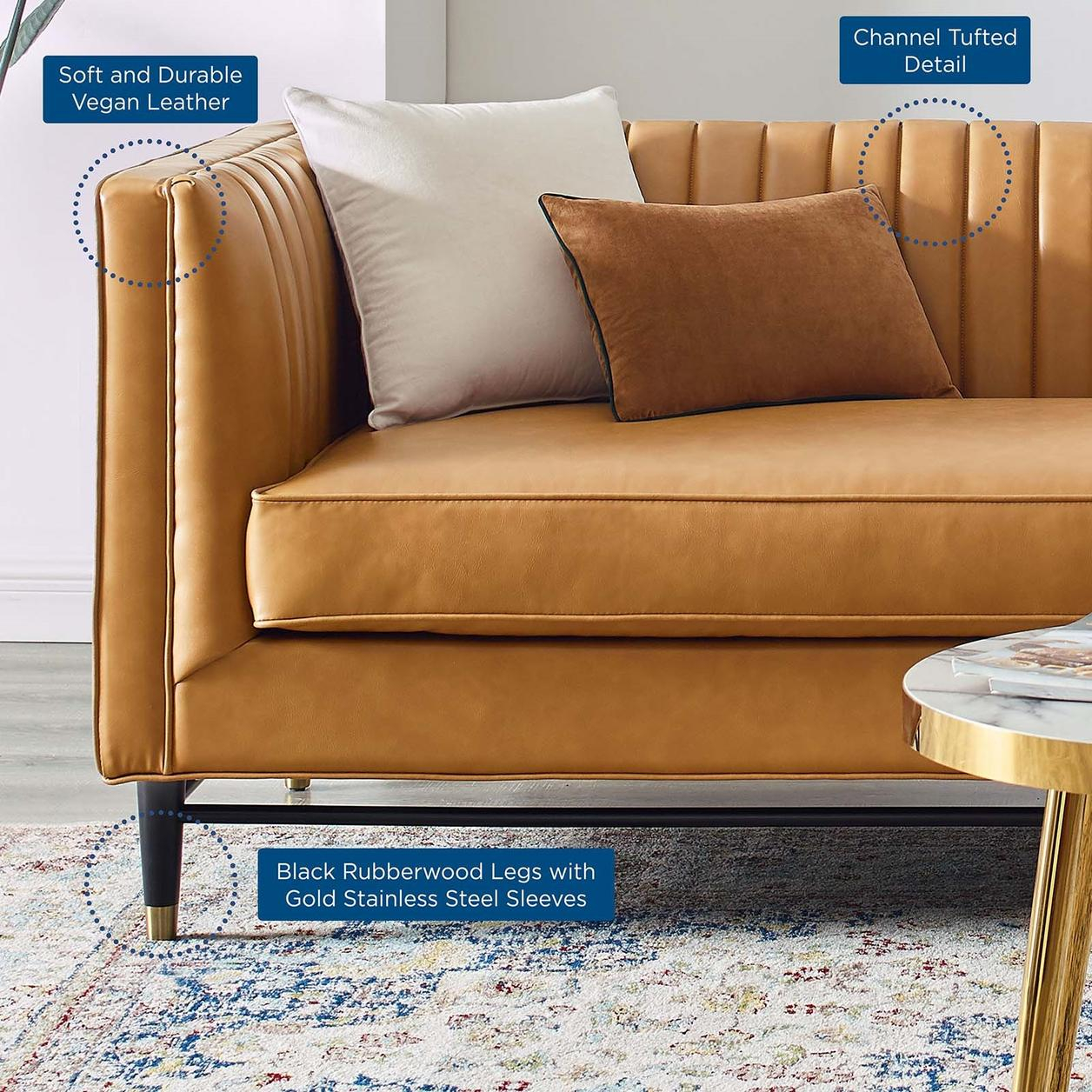 Taylah Channel Tufted Vegan Leather Sofa In Tan (Eei-4721-Tan) By ... in Understanding the Appeal of Tan Vegan Leather Sofas in Modern Living Spaces