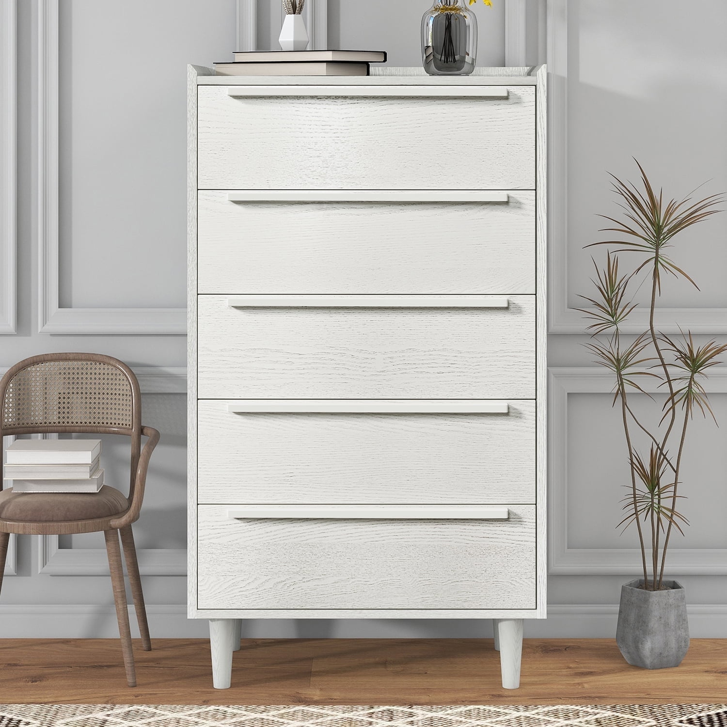 Topcobe Modern Style Manufactured Wood 5-Drawer Chest With Solid Wood ... inside Implicity Wood 5-Drawer Chest, Dove Gray, White