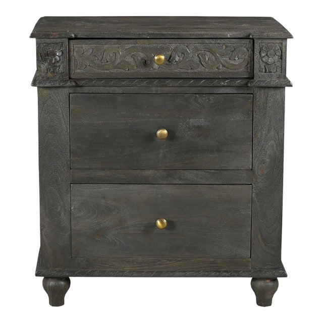 Transitional Style Hand Carved Solid Wood Ash Gray Nightstand With 3 ... throughout The Hidden Benefits of Felt Lined Storage Drawers
