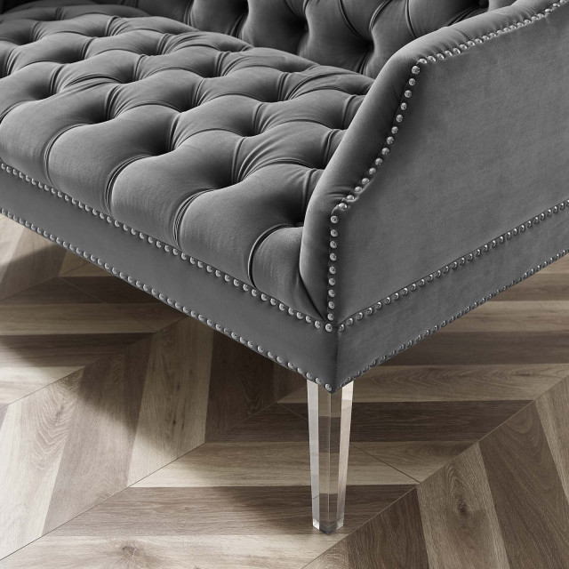 Tufted Loveseat Sofa, Velvet, Gray, Modern, Living Lounge Hotel ... with regard to Building Connection Through Design: Tufted Sofas as Social Anchors in Hotel Lobbies