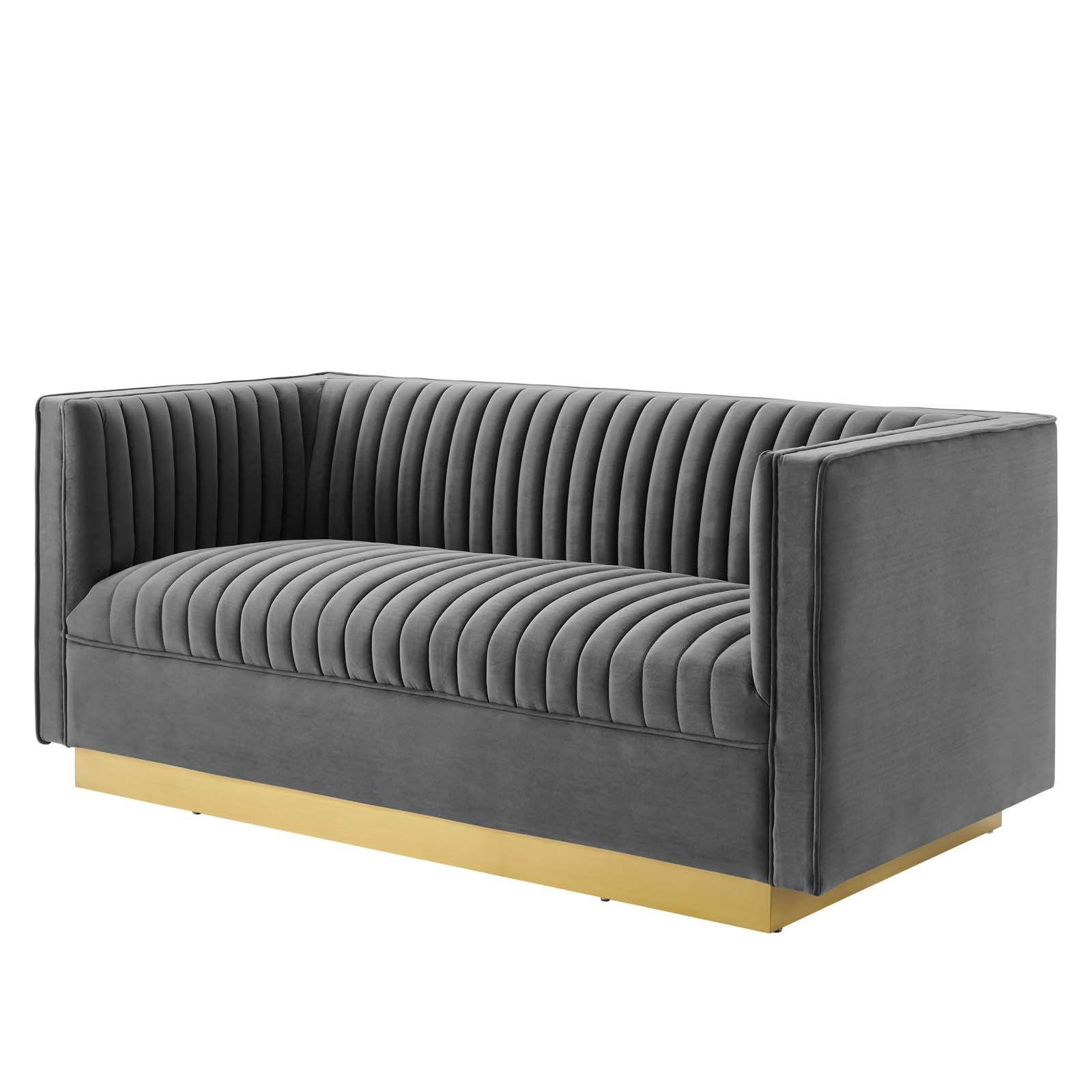 Tufted Loveseat Sofa, Velvet, Grey Gray, Modern Contemporary Urban ... inside Tufted Sofa, Velvet, Gray, Modern, Living Lounge Hotel Lobby Hospitality