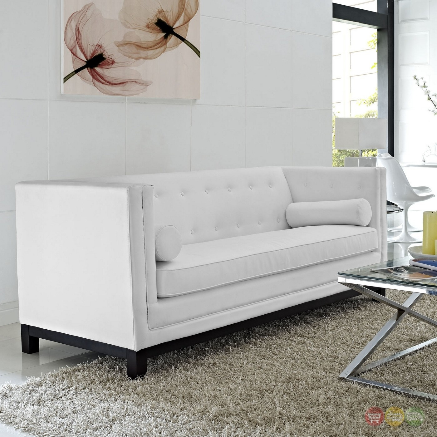 Tufted White Leather Sofa - Ideas On Foter throughout Empress Bonded Leather Sofa, White