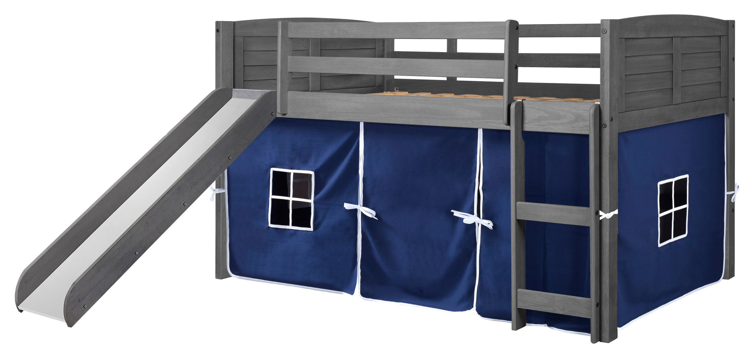 Twin Louver Low Loft W/Slide & Blue Tent Kit In Antique Grey Finish ... within Twin Louver Low Loft W/Slide & Zebra Tent Kit In Antique Grey Finish