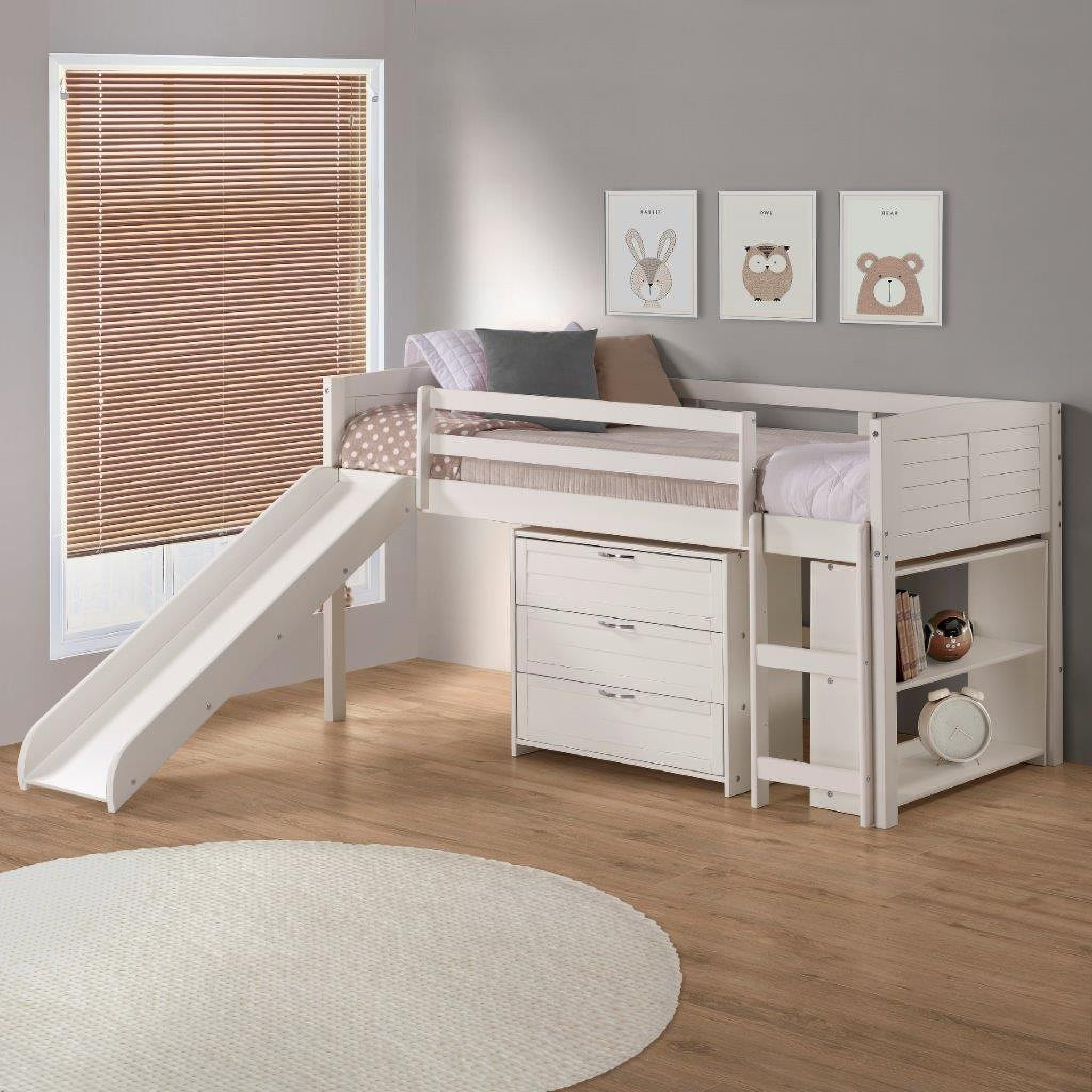 Twin Louver Low Loft W-Slide In White Finish Group C By Donco Kids ... inside Understanding Twin Louver Low Loft Group C White in Modern Architecture