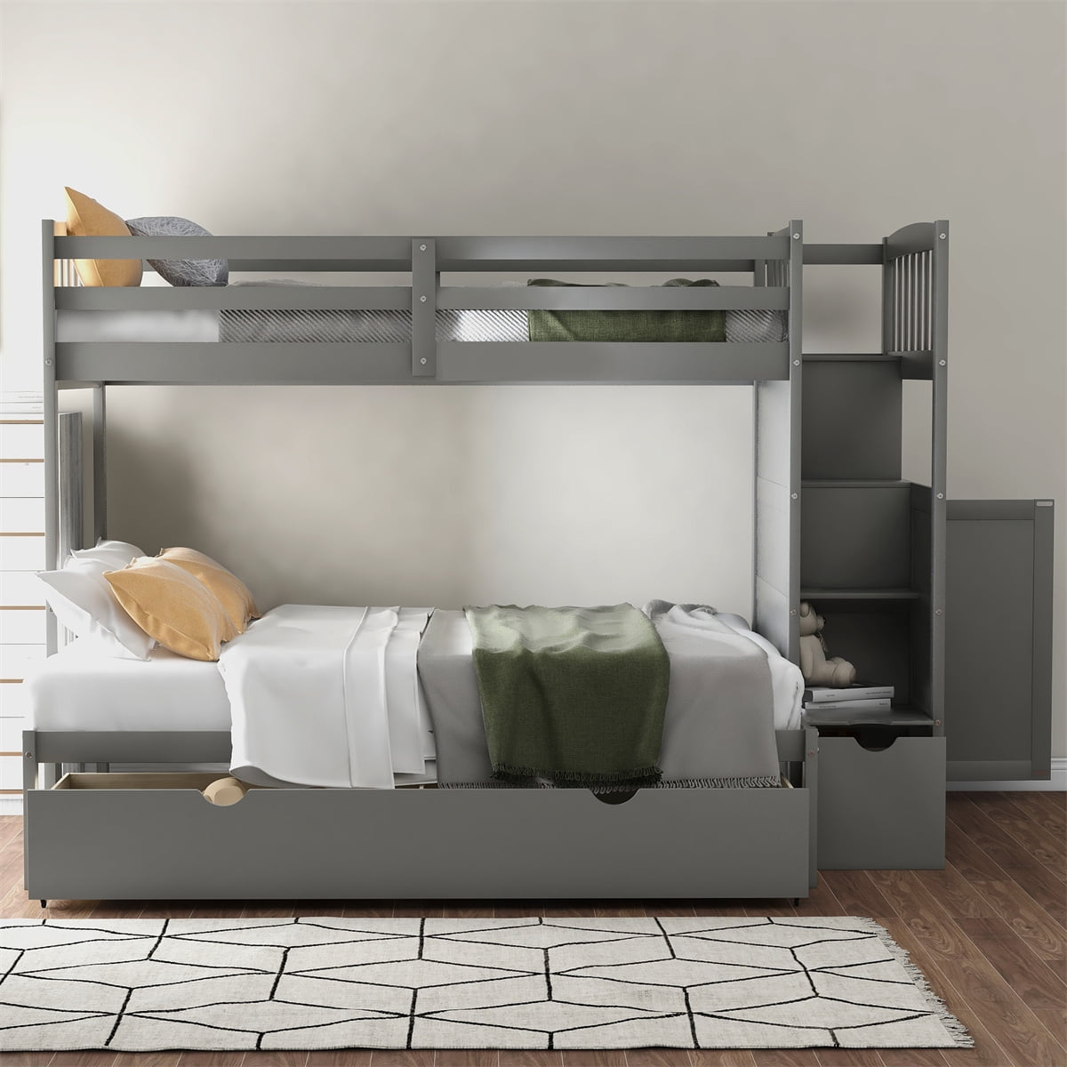 Twin Over Full Bunk Bed With Storage Shelves And Drawers, Wood Loft Bed ... with Storage innovations in contemporary bunk bed design