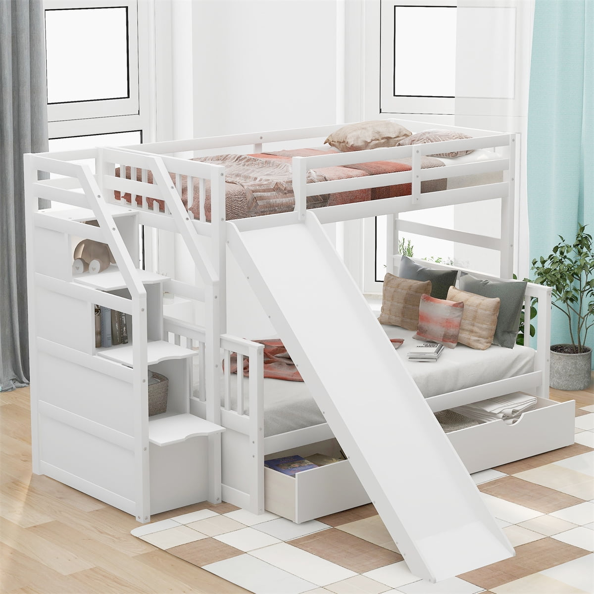 Twin Over Full Bunk Bed,Wood Bunk Bed Frame With 2 Storage Drawers And ... with Creating Functional Sleeping Areas in Limited Spaces